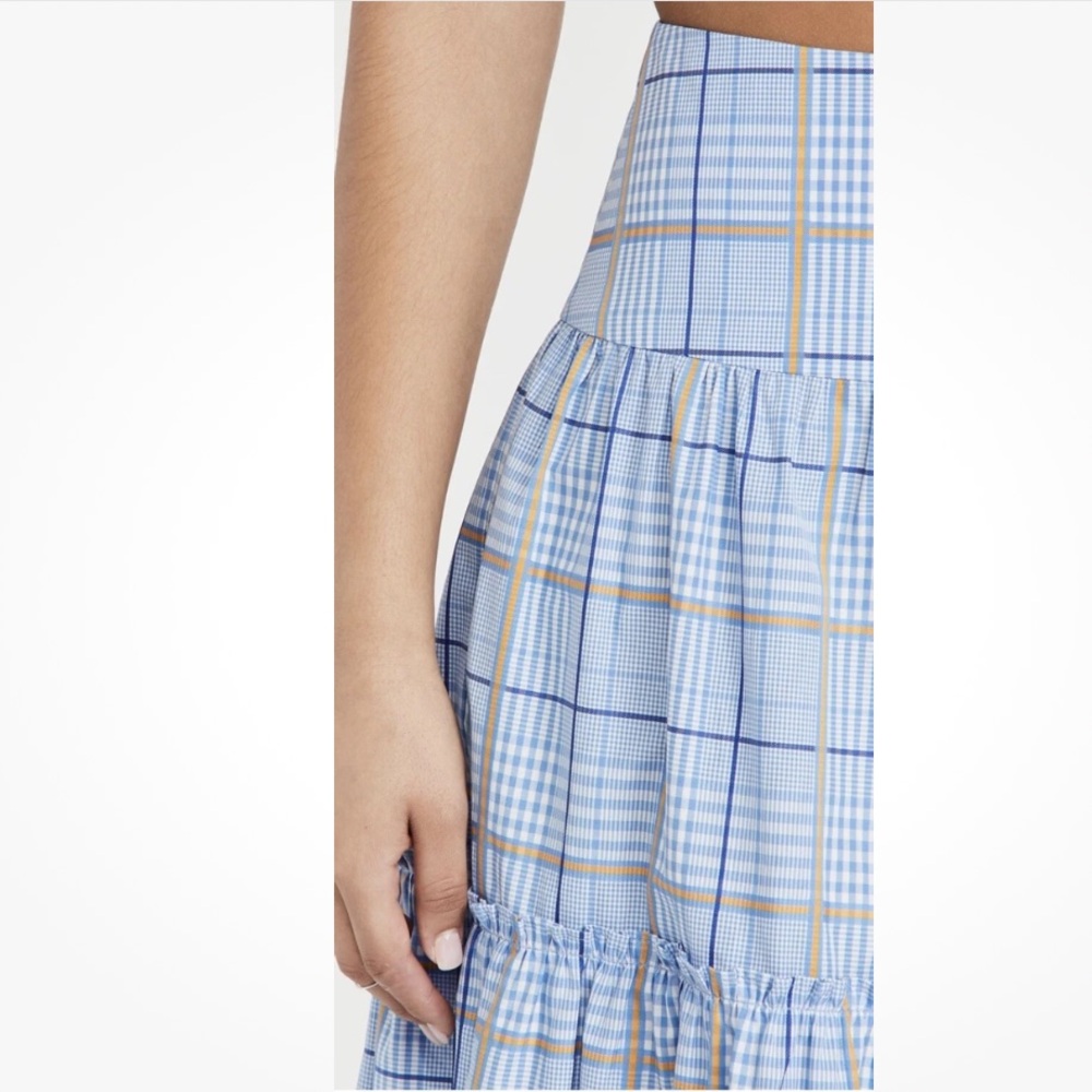 SHOSHANNA Light Blue Plaid Maxi Skirt 0 - Picture 3 of 11